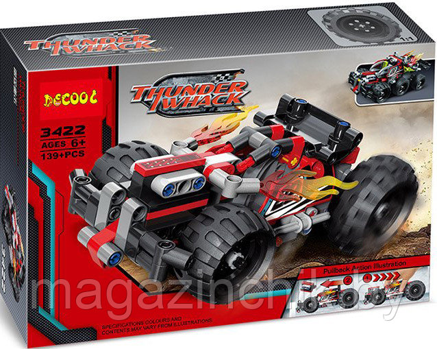 Красный гоночный автомобиль с инерц. механизмом Decool 3422, аналог Лего Техник LEGO Technic 42073