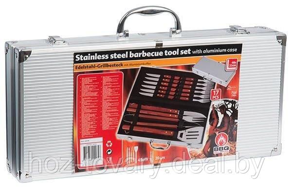 Набор аксессуаров для приготовления мяса металлических с деревянными ручками в чемодане 16 пр. 455358 - фото 1 - id-p87828137