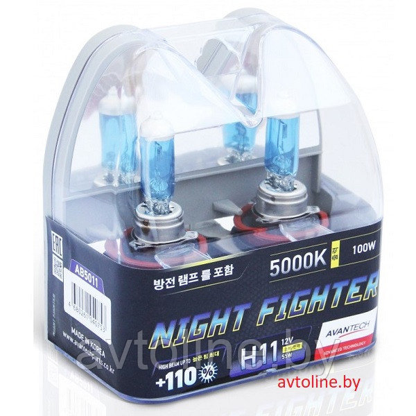 Автомобильные лампы H11 AVANTECH NIGHT FIGHTER +110% 5000K (комплект 2 шт) - фото 1 - id-p87759585