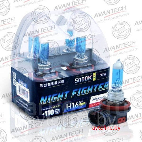Автомобильные лампы H16 AVANTECH NIGHT FIGHTER +110% 5000K (комплект 2 шт) - фото 1 - id-p87759582