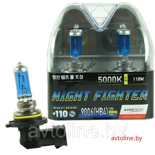 Автомобильная лампа HB4 AVANTECH NIGHT FIGHTER +110% 5000K (комплект 2 шт)