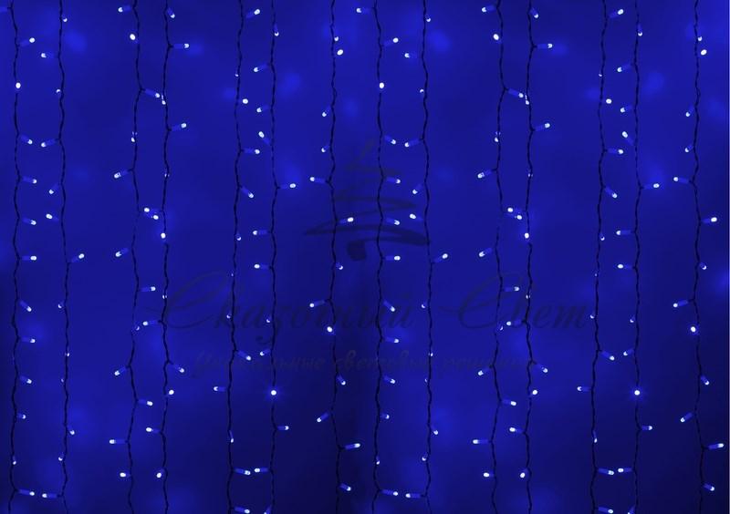 Светодиодный Дождь 2х1,5м, постоянное свечение, синий (Черн.провод)