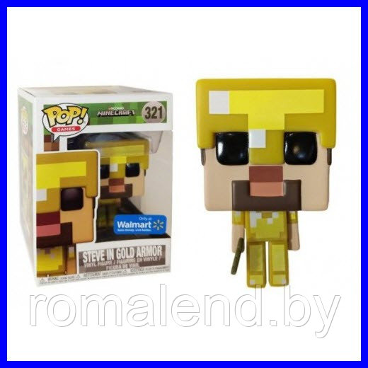 Игрушка (Funko POP) герой Майнкрафт Steve In Gold Armor POPIPO