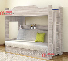 Двухъярусная кровать с диваном (ДСП ясень шимо светлый/чехол Malmo 83)