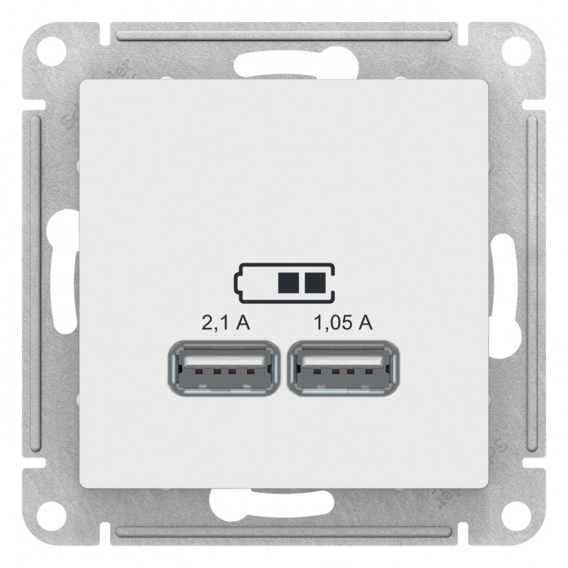 USB розетка, 5В /2,1А, 2 х 5В /1,05А, цвет Белый (Schneider Electric ATLAS DESIGN) - фото 2 - id-p88018075