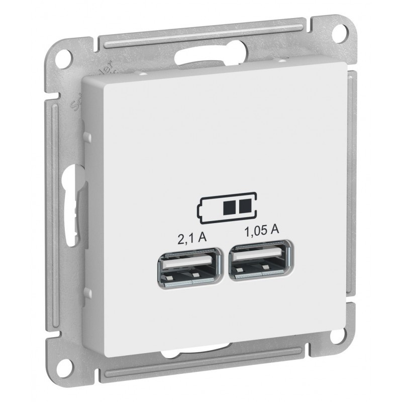 USB розетка, 5В /2,1А, 2 х 5В /1,05А, цвет Белый (Schneider Electric ATLAS DESIGN) - фото 1 - id-p88018075
