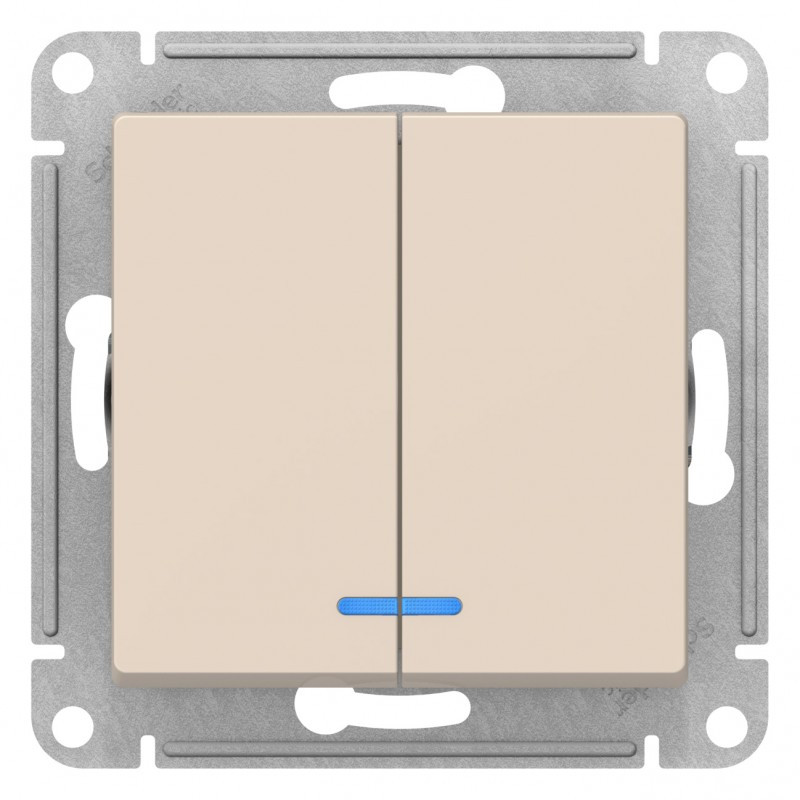 Выключатель двухклавишный с подсветкой, цвет Бежевый (Schneider Electric ATLAS DESIGN) - фото 2 - id-p88018460