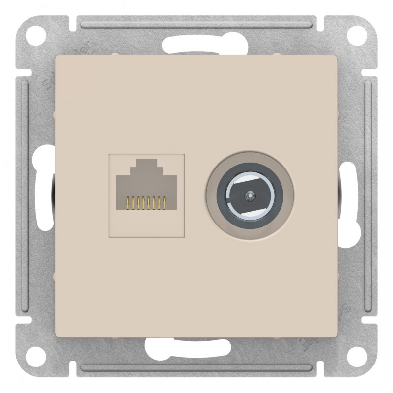 Розетка двойная TV+RJ45, кат.5E, цвет Бежевый (Schneider Electric ATLAS DESIGN) - фото 2 - id-p88018469