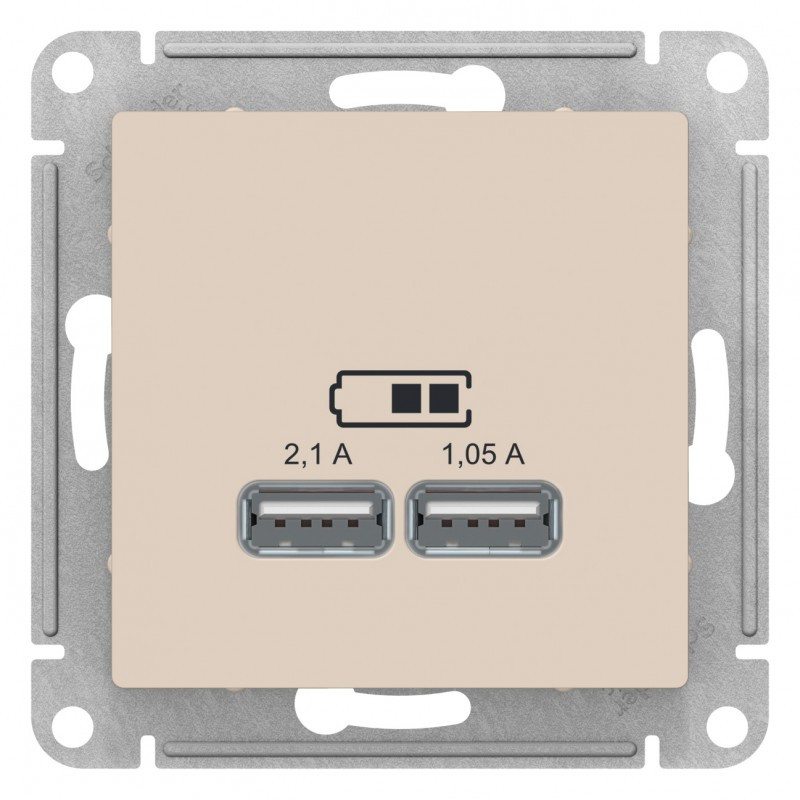 USB РОЗЕТКА, 5В /2,1А, 2 х 5В /1,05А, цвет Бежевый (Schneider Electric ATLAS DESIGN) - фото 3 - id-p88018472