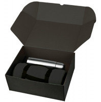 Набор: флисовый плед черного цвета и термос 500 мл в подарочной коробке
