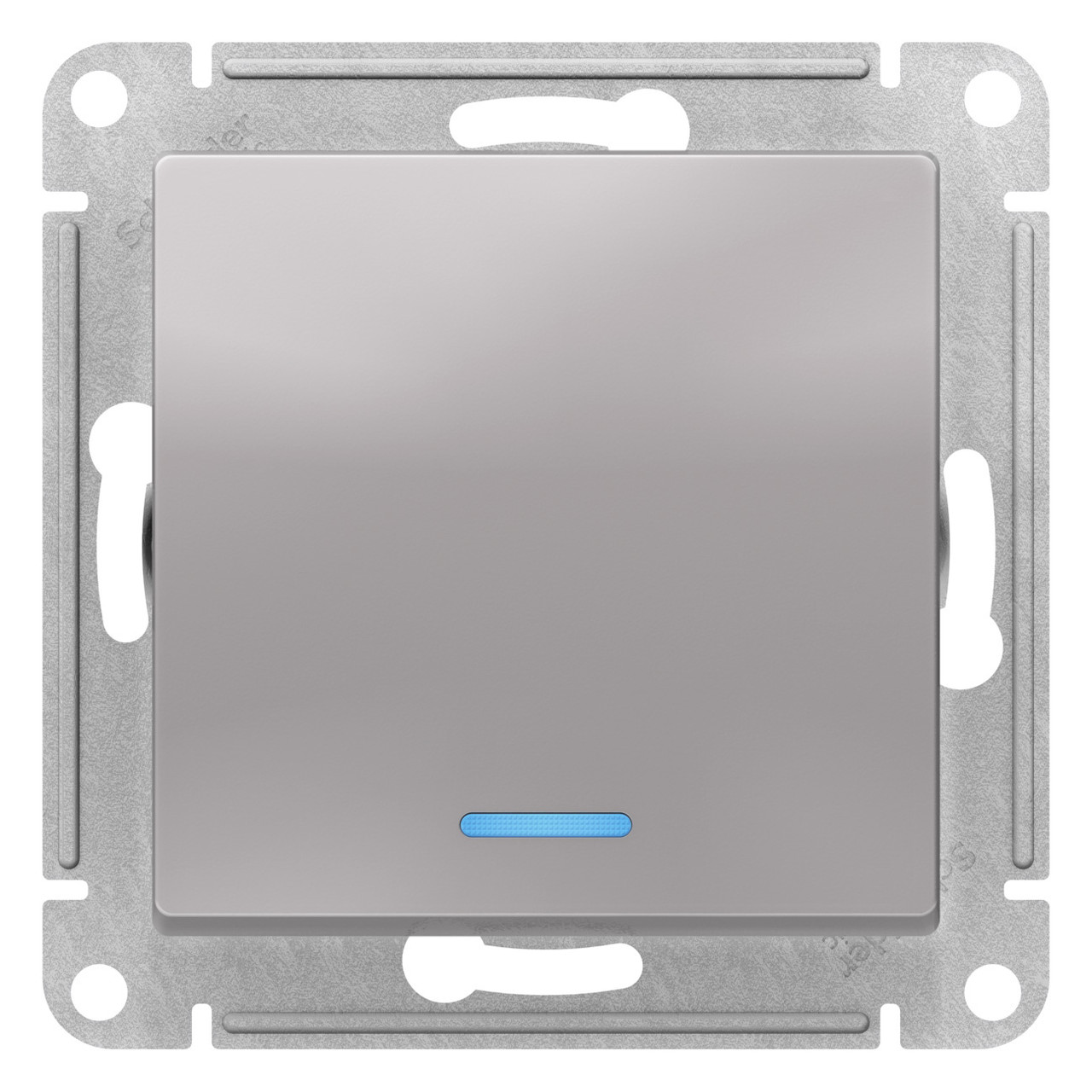 Выключатель одноклавишный с подсветкой, цвет Алюминий (Schneider Electric ATLAS DESIGN)