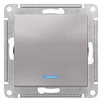 Выключатель одноклавишный с подсветкой, цвет Алюминий (Schneider Electric ATLAS DESIGN)
