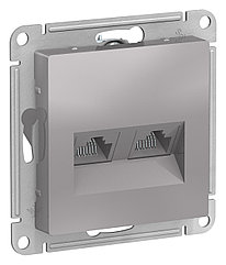 Розетка двойная RJ45+RJ45 кат.5E, цвет Алюминий (Schneider Electric ATLAS DESIGN)