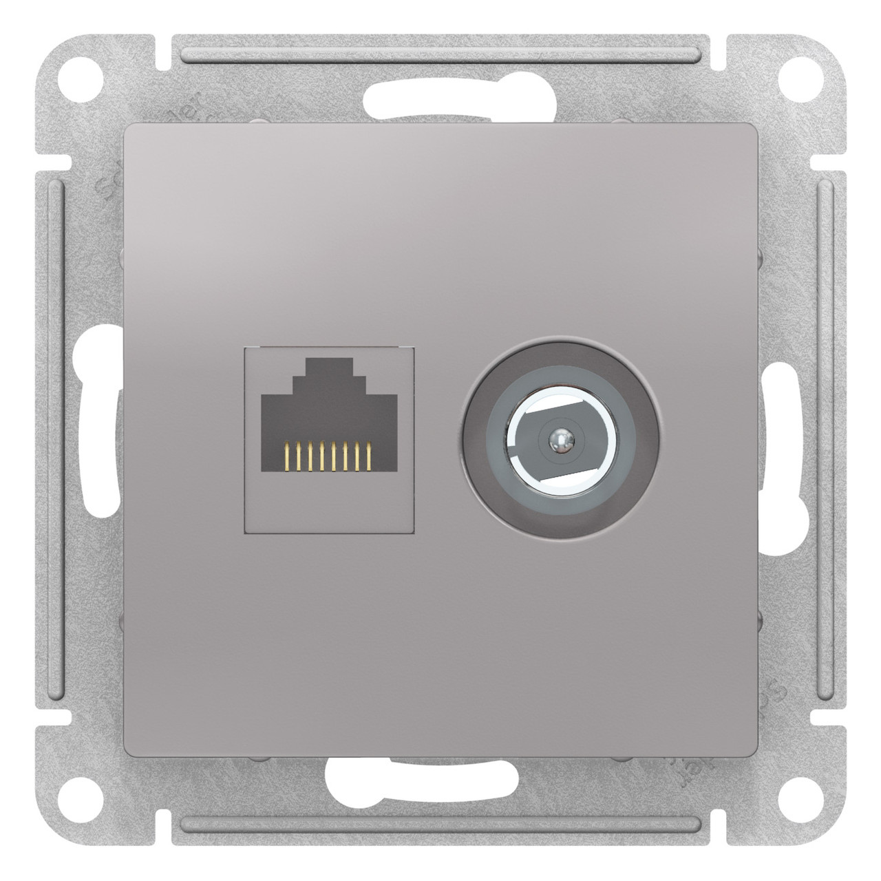 Розетка двойная TV+RJ45, кат.5E, цвет Алюминий (Schneider Electric ATLAS DESIGN) - фото 2 - id-p88092475