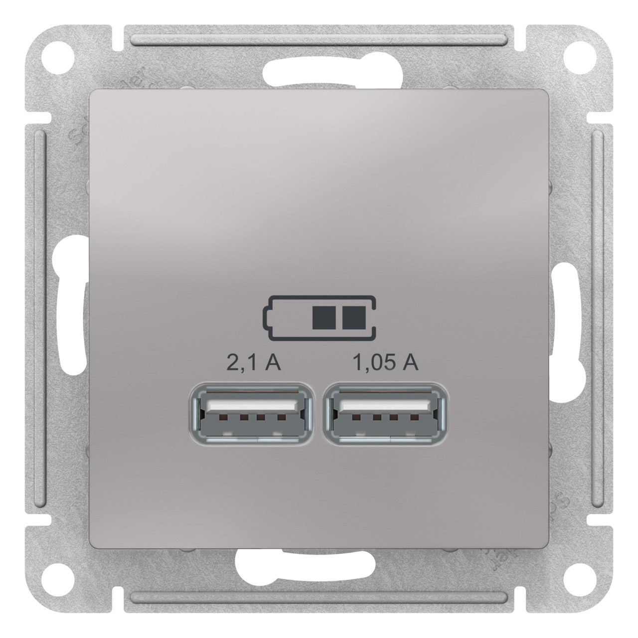 USB розетка, 5В /2,1А, 2 х 5В /1,05А, цвет Алюминий (Schneider Electric ATLAS DESIGN) - фото 2 - id-p88092478