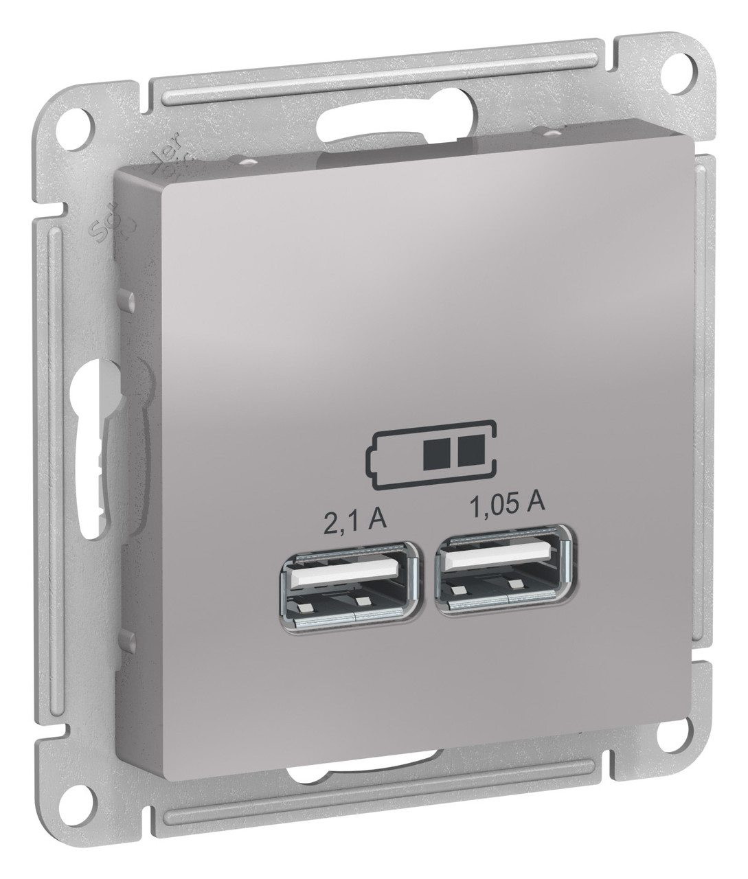 USB розетка, 5В /2,1А, 2 х 5В /1,05А, цвет Алюминий (Schneider Electric ATLAS DESIGN)