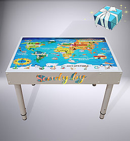 Световой столик на растущих ножках с длинной крышкой: одна сторона грифельная, а вторая "Карта мира"