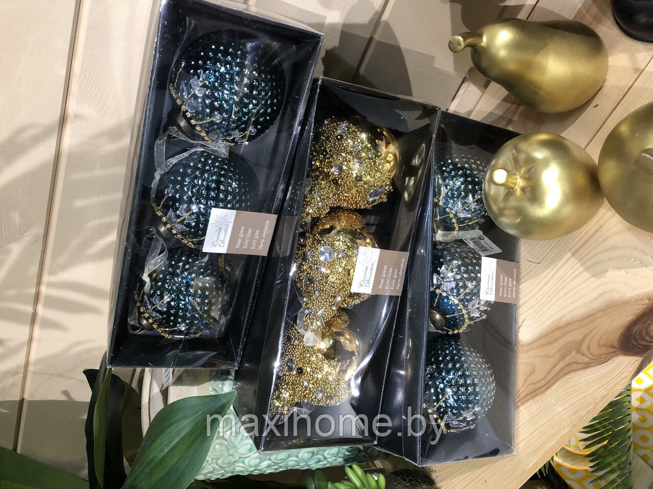 Набор шаров новогодних из стекла для украшения елки 3 шт. - фото 3 - id-p88057847
