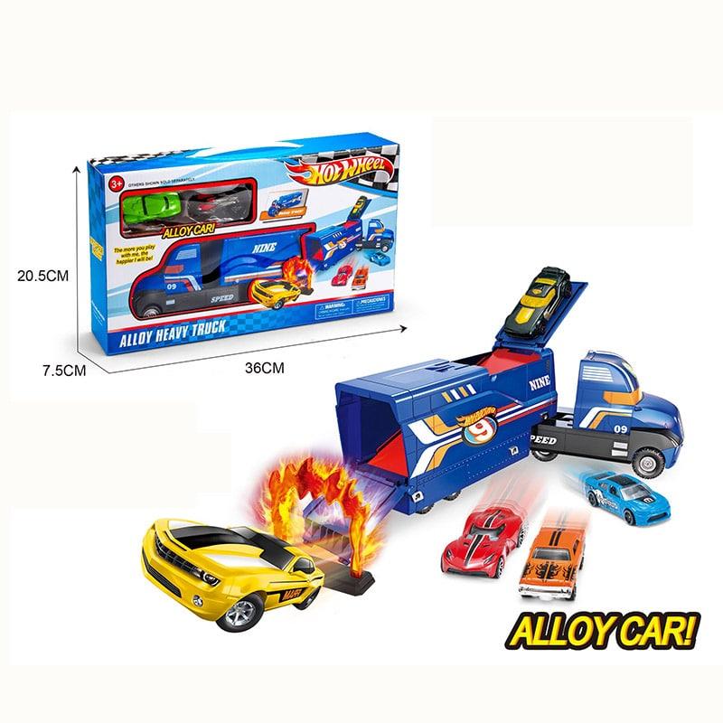 Фура, автовоз, трейлер Hot Wheels HW-110 , грузовик с инерционными машинками 2 шт, игровой набор, Хот Вилс - фото 1 - id-p88145128