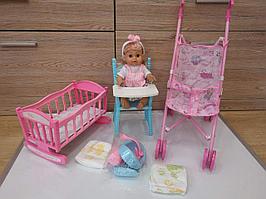 Музыкальная кукла-пупс  с коляской, кроваткой и стульчиком для кормления арт. YL-129-3