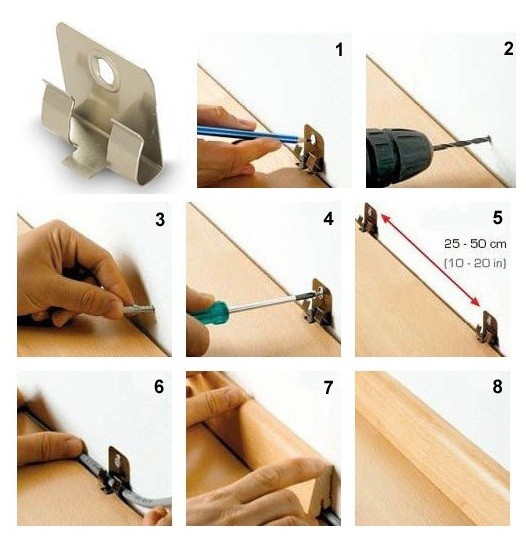 Схема монтажа напольного шпонированного и МДФ плинтуса
