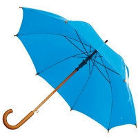 Зонт-трость голубой с деревянной ручкой для нанесения логотипа