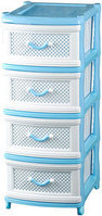 Комод пластиковый Классика 067 плетеный 4-х секционный без декора, бело-голубой, 98х40х48