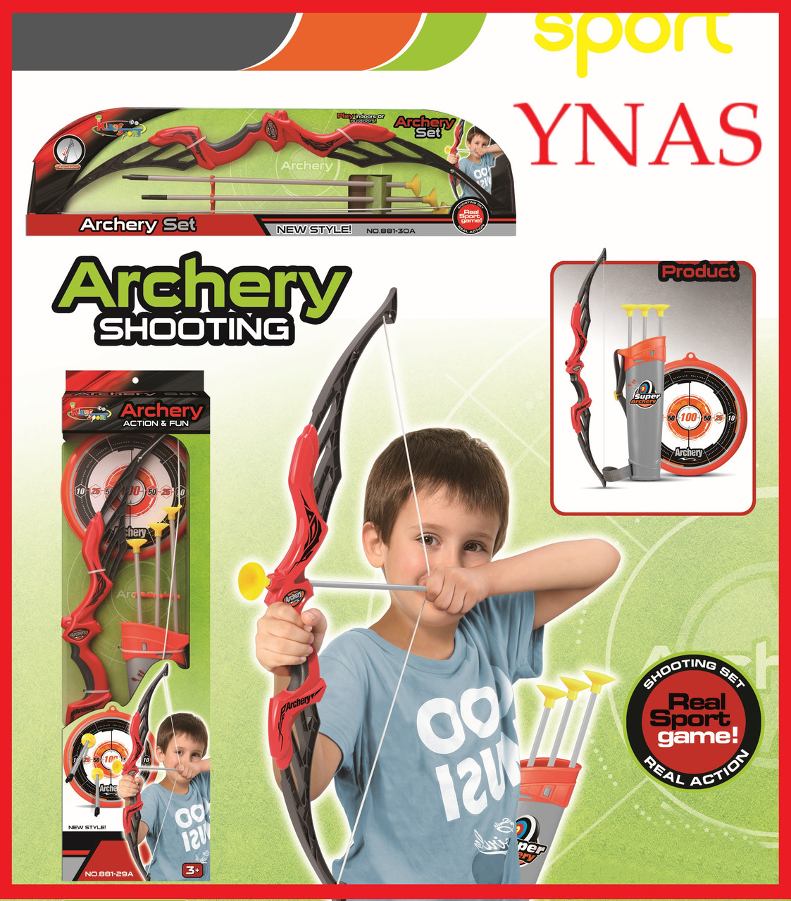 Детский игрушечный лук с прицелом,мишенью и стрелами   арт. 881-30A, для мальчиков