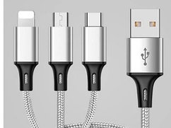 Кабель для зарядки 3 в 1 Apple/MICRO USB/ USB-C SILVER