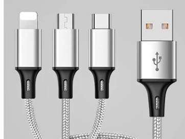 Кабель для зарядки 3 в 1 Apple/MICRO USB/ USB-C SILVER - фото 1 - id-p88501010