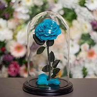 Роза в стеклянной колбе PREMIUM (28 см) бирюзовая
