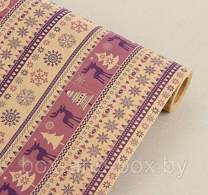 Бумага упаковочная крафт "Скандинавский узор" Сиреневый