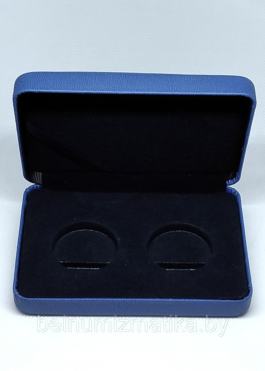 Футляр для монет с ложементом на 2 ячейки Ø 37.00 мм из синего кожзаменителя - фото 2 - id-p88703037