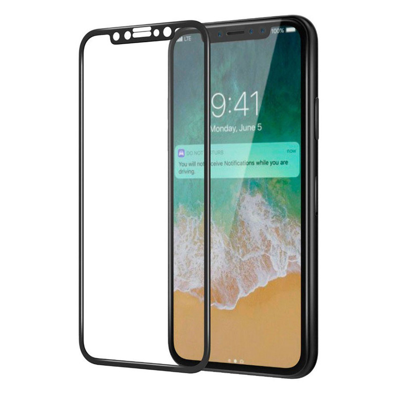 Защитное стекло на iPhone X / XS (полноразмерное, чёрное)
