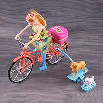 Кукла на велосипеде с собачками, свет, звук, движение