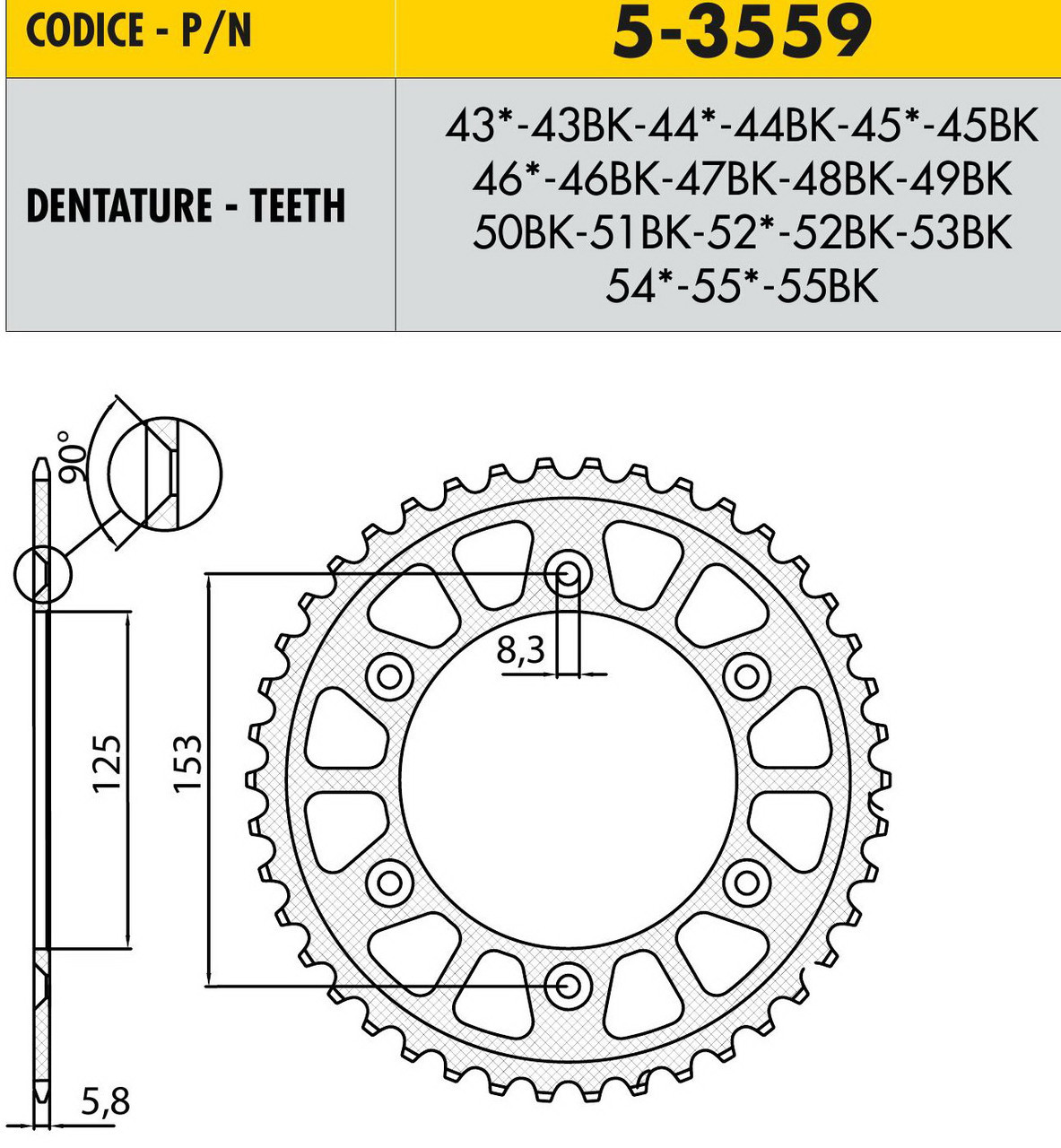 Звездочка ведущая Sunstar 5-3559-45 зубьев