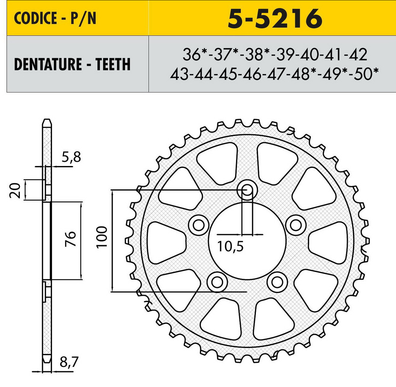 Звездочка ведущая Sunstar 5-5216-40 зубьев
