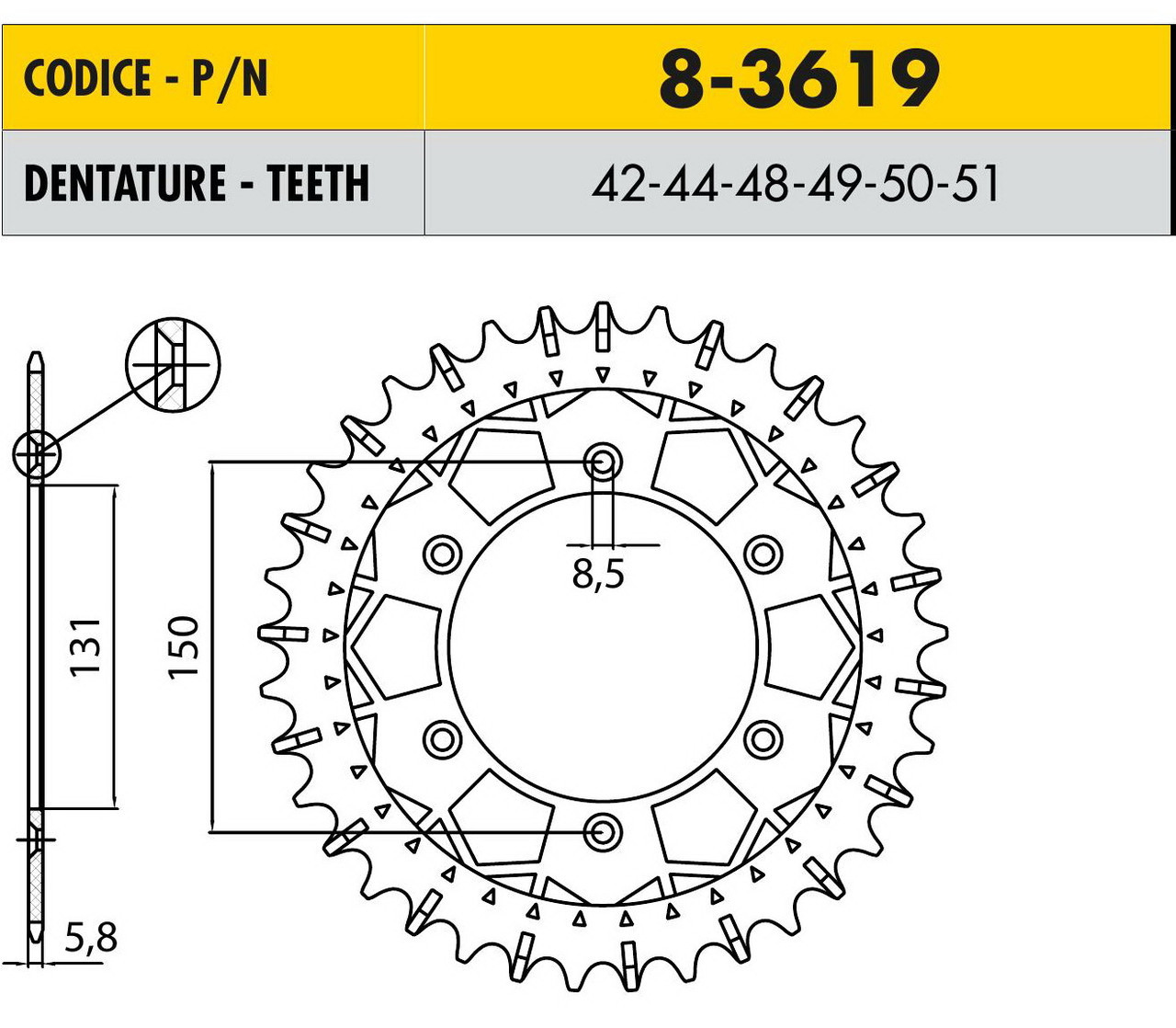 Звездочка ведущая Sunstar 8-3619-50 зубьев