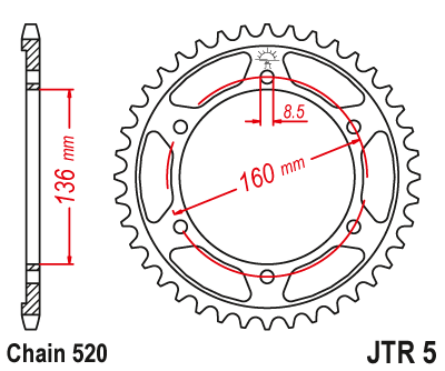 Звездочка ведомая JTR5.39 зубьев