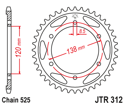Звездочка ведомая JTR312.38 зубьев