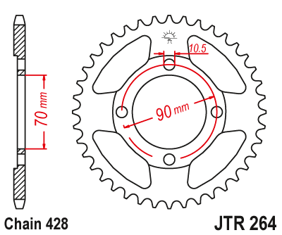 Звездочка ведомая JTR264.45 зубьев