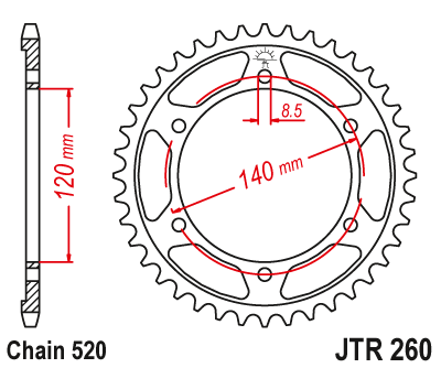 Звездочка ведомая JTR260.38 зубьев