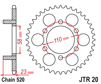 Звездочка ведомая JTR20.40 зубьев