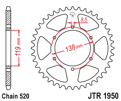 Звездочка ведомая JTR1950.48 зубьев