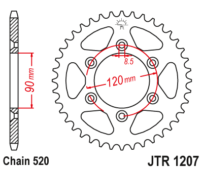 Звездочка ведомая JTR1207.39 зубьев