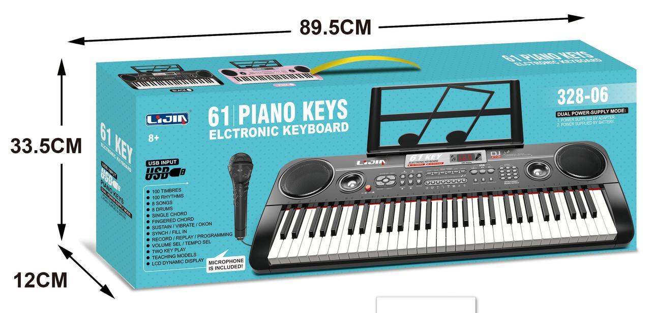 Детский синтезатор пианино с микрофоном, арт. 328-06 с USB (от сети и на батарейках) (черный) - фото 2 - id-p89051060