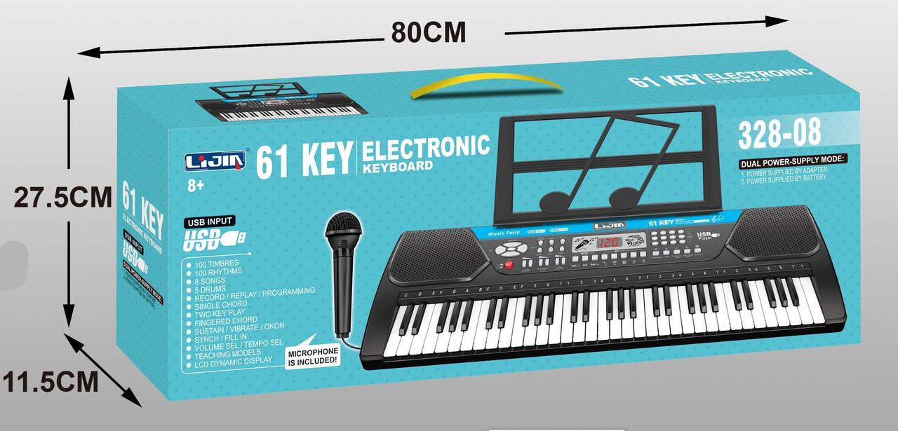 Детский синтезатор пианино с микрофоном, арт. 328-08 с USB (от сети и на батарейках) - фото 2 - id-p89051122