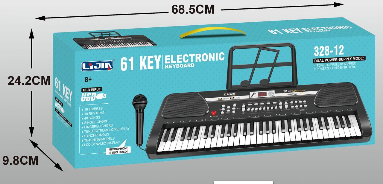 Детский синтезатор пианино арт. 328-12 с USB (от сети и на батарейках) (61х21) - фото 2 - id-p89051559