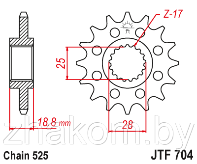 Звездочка ведущая JTF704.17RB зубьев с демпфером