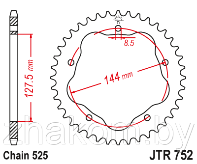 Звездочка ведомая JTR752.39 зубьев